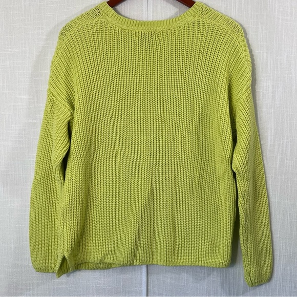 Rachel Zoe Asymmetrical Hem Knit Lime Yellow Sweater Sz M - Picture 9 of 14